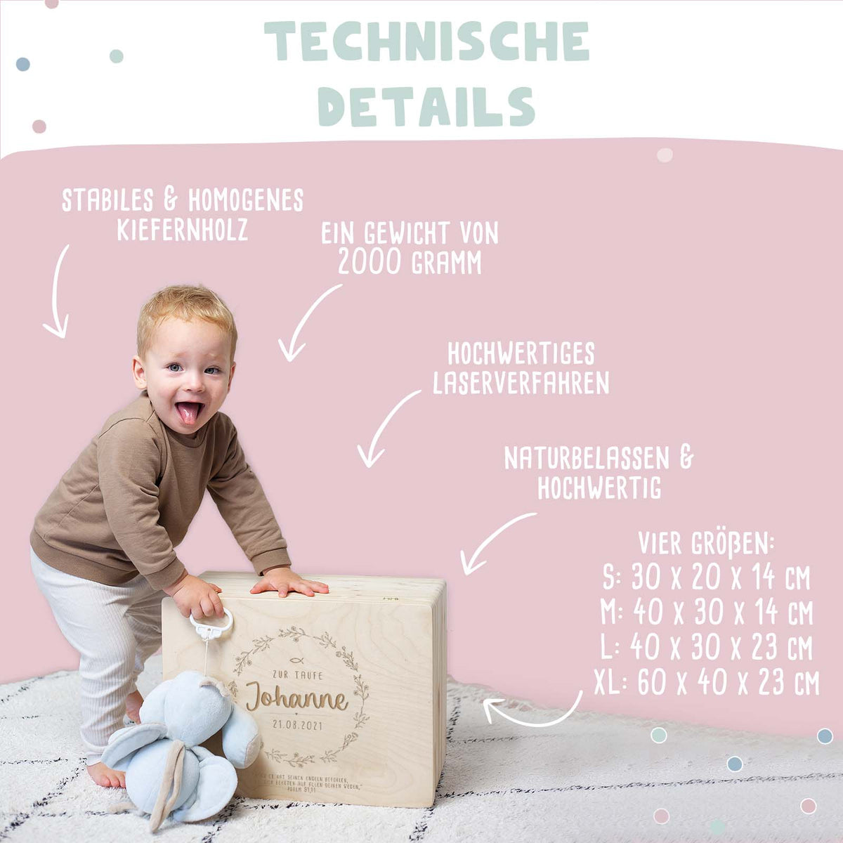 Erinnerungsbox Taufgeschenk "Blumenkranz" Gravur