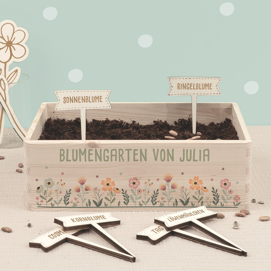 Saatgut Anzuchtset - Mini Garten Starter Kit mit personalisierter Holzkiste Aquarell