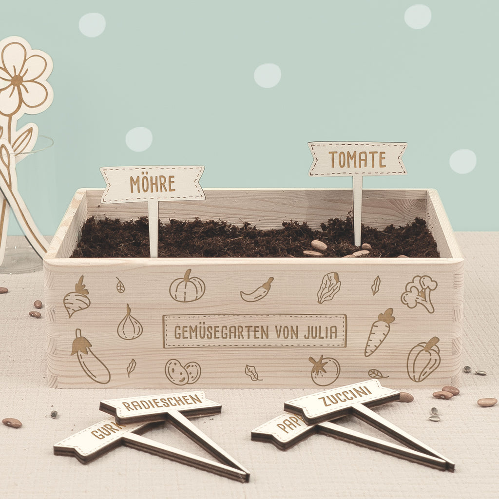 Saatgut Anzuchtset - Mini Garten Starter Kit mit personalisierter Holzkiste Gravur