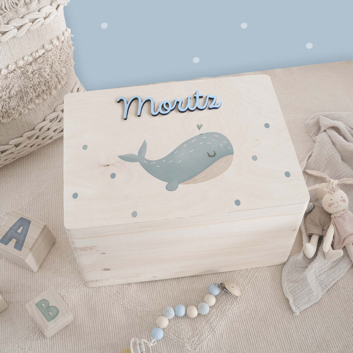Erinnerungsbox 3D-Name "Wal" Aquarell