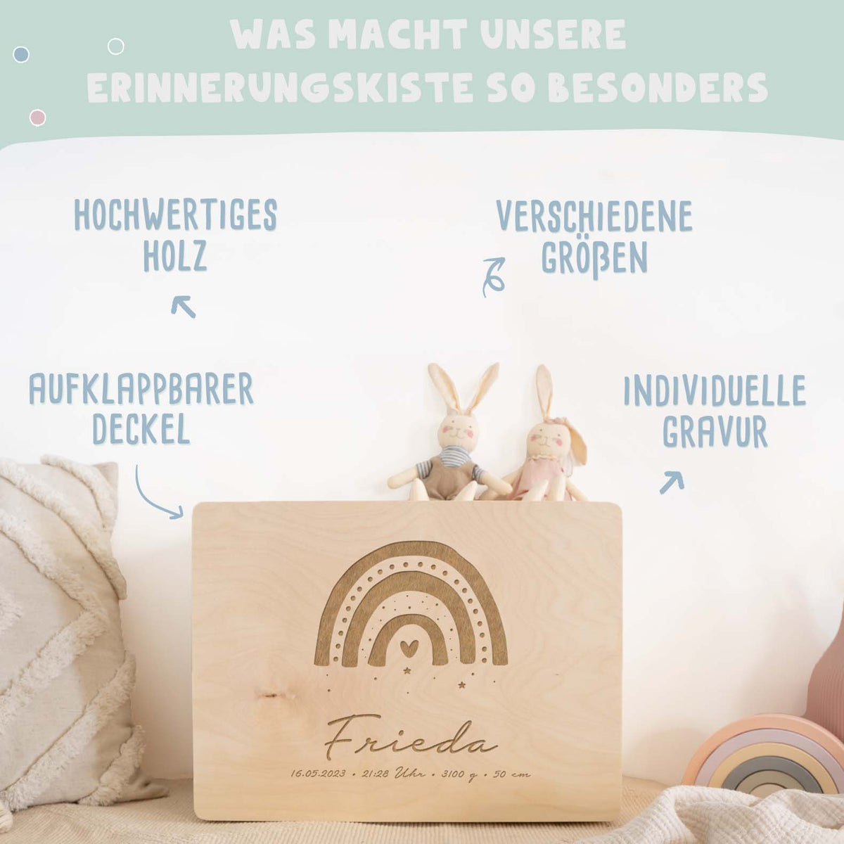 Erinnerungsbox „Regenbogen“ personalisiert Gravur