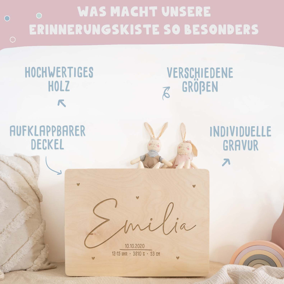 Erinnerungskiste „Herzkind“ personalisiert Gravur