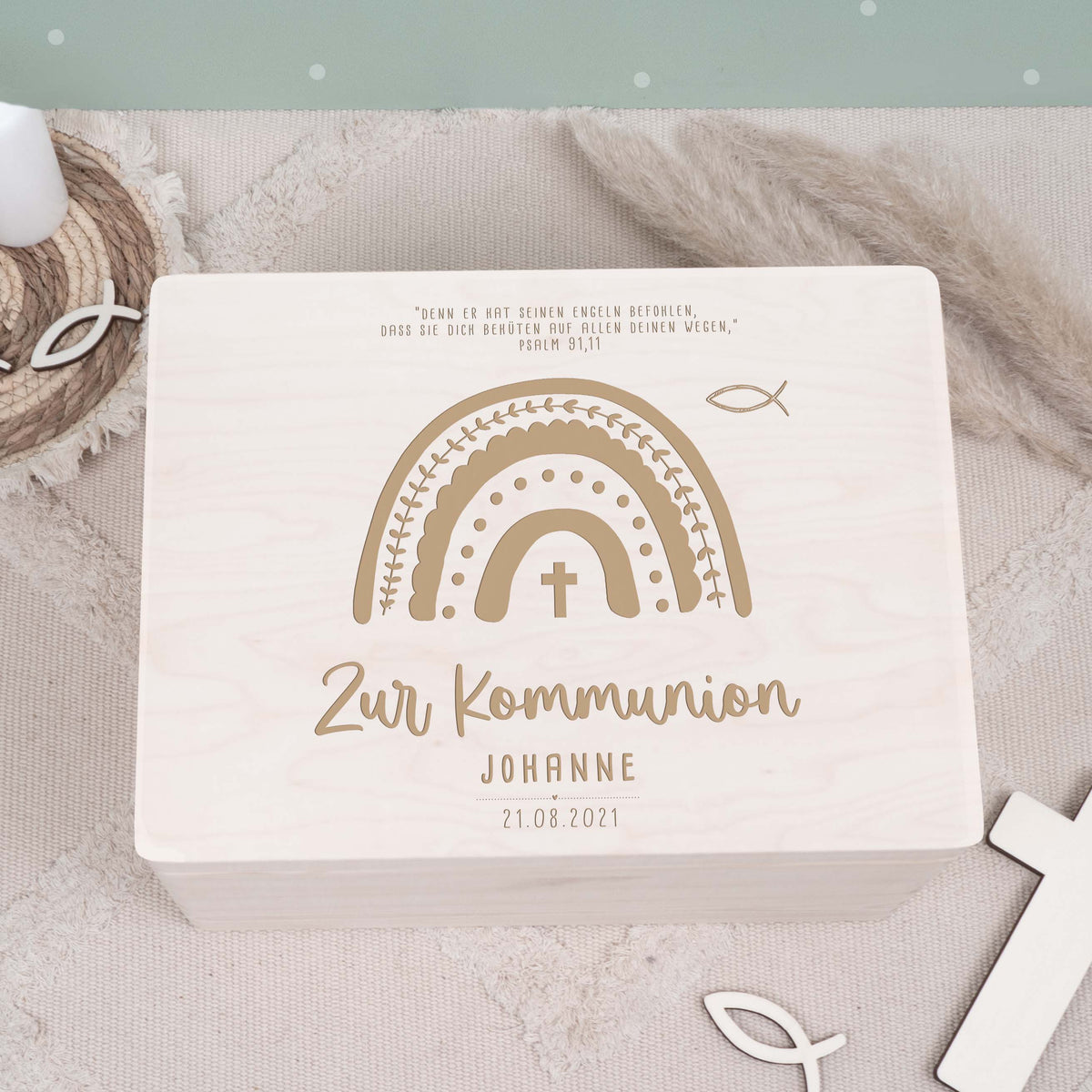 Erinnerungsbox Geschenk zur Kommunion "Regenbogen" Gravur