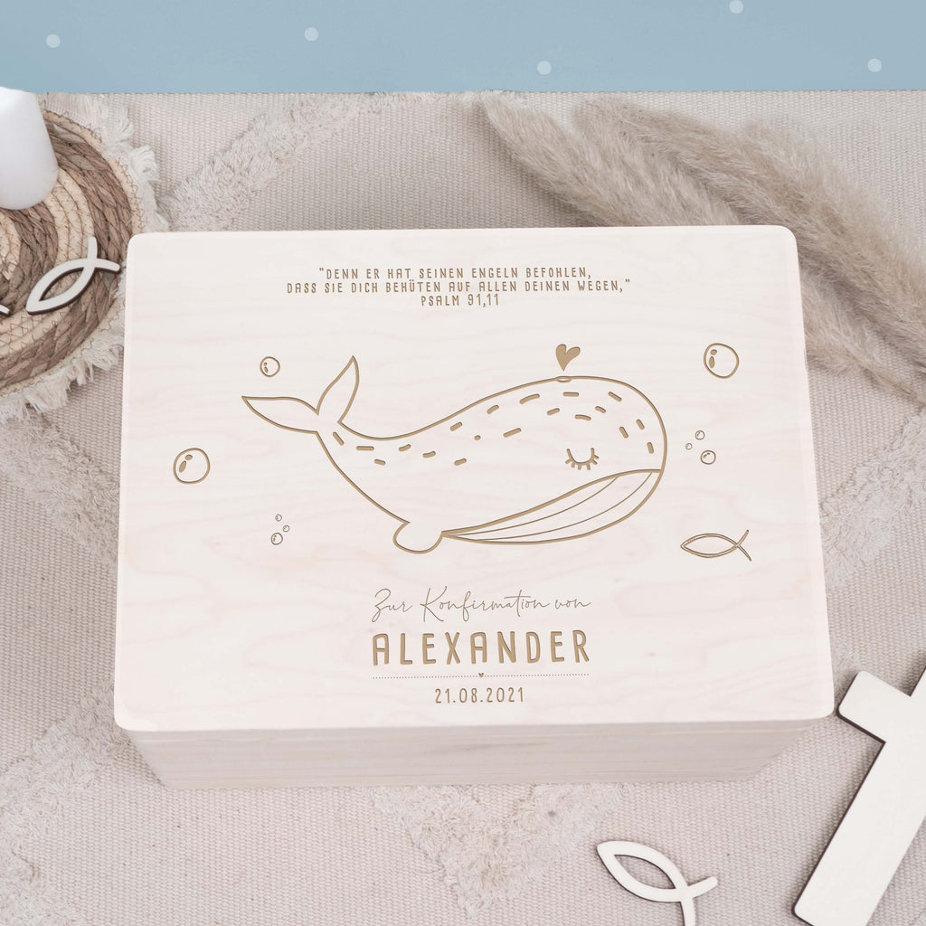 Erinnerungsbox Geschenk zur Konfirmation "Wal" Gravur