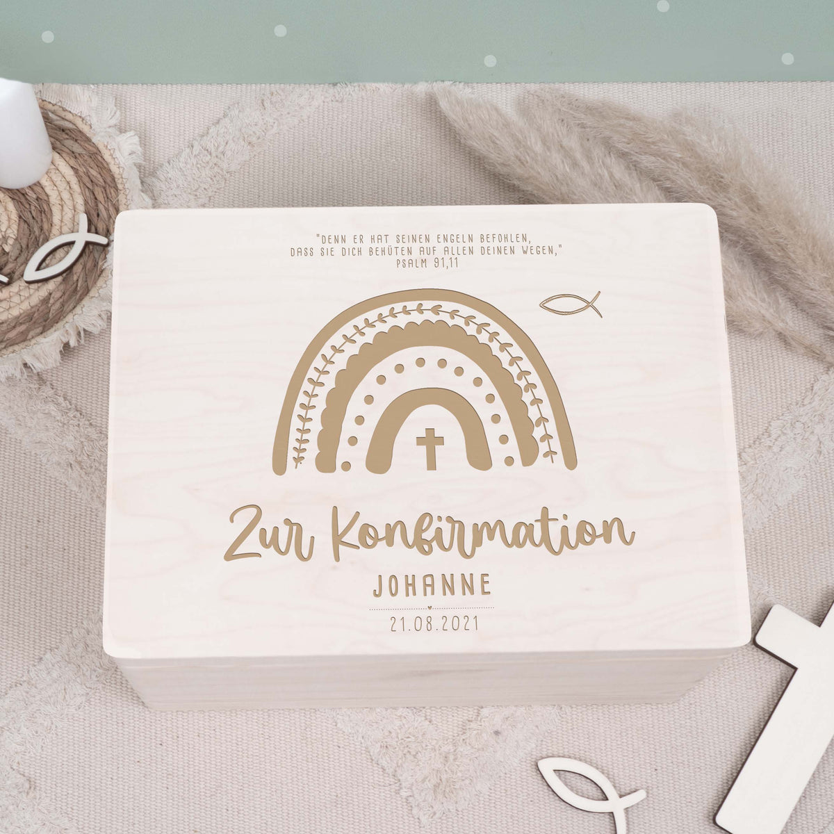 Erinnerungsbox Geschenk zur Konfirmation "Regenbogen" Gravur