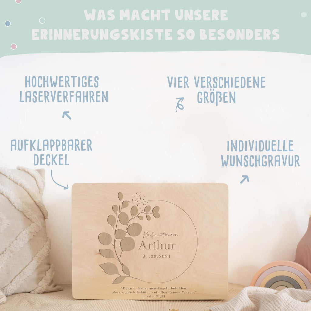 Erinnerungsbox Geschenk zur Konfirmation "Eukalyptus" Gravur
