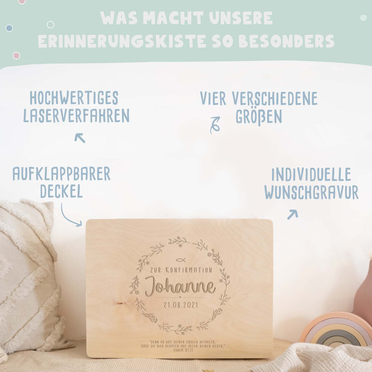 Erinnerungsbox Geschenk zur Konfirmation "Blumenkranz" Gravur