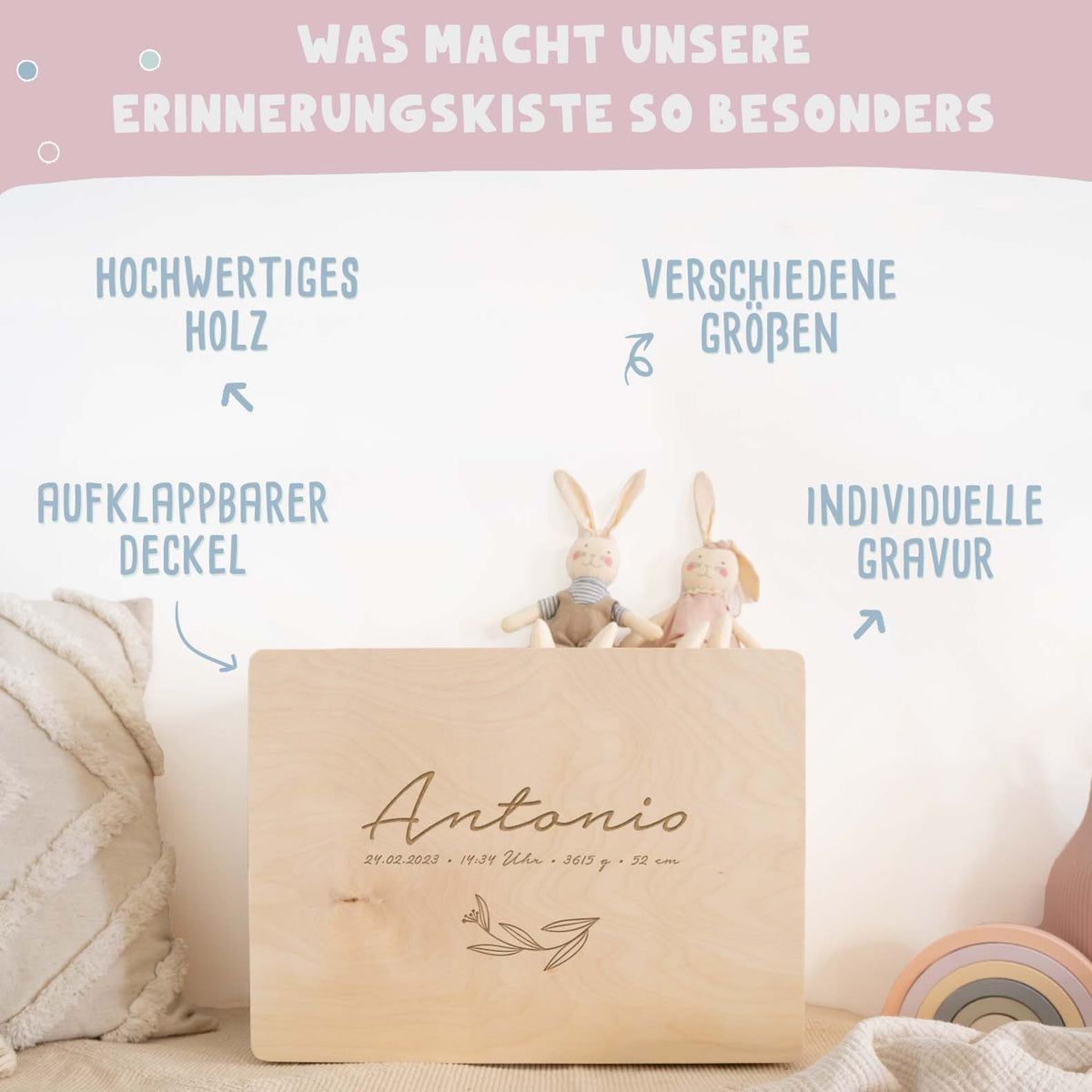 Erinnerungskiste „Blätter“ personalisiert Gravur