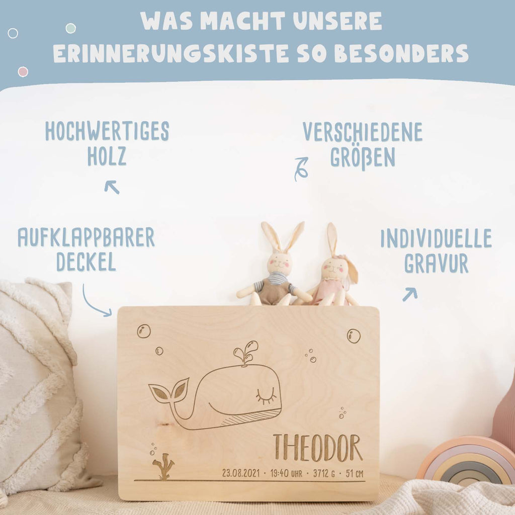 Erinnerungskiste „Wal“ personalisiert Gravur