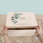 Erinnerungsbox Geschenk zur Kommunion "Eukalyptus" Aquarell