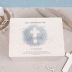 Erinnerungsbox Geschenk zur Kommunion "Kreuz Blau" Aquarell