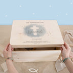 Erinnerungsbox Geschenk zur Kommunion "Kreuz Blau" Aquarell