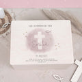 Erinnerungsbox Geschenk zur Kommunion "Kreuz Rosa" Aquarell