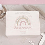 Erinnerungsbox Geschenk zur Kommunion "Regenbogen Rosa" Aquarell