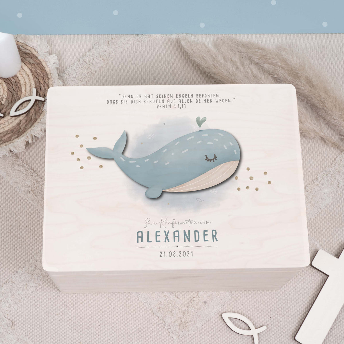 Erinnerungsbox Geschenk zur Konfirmation "Wal" Aquarell