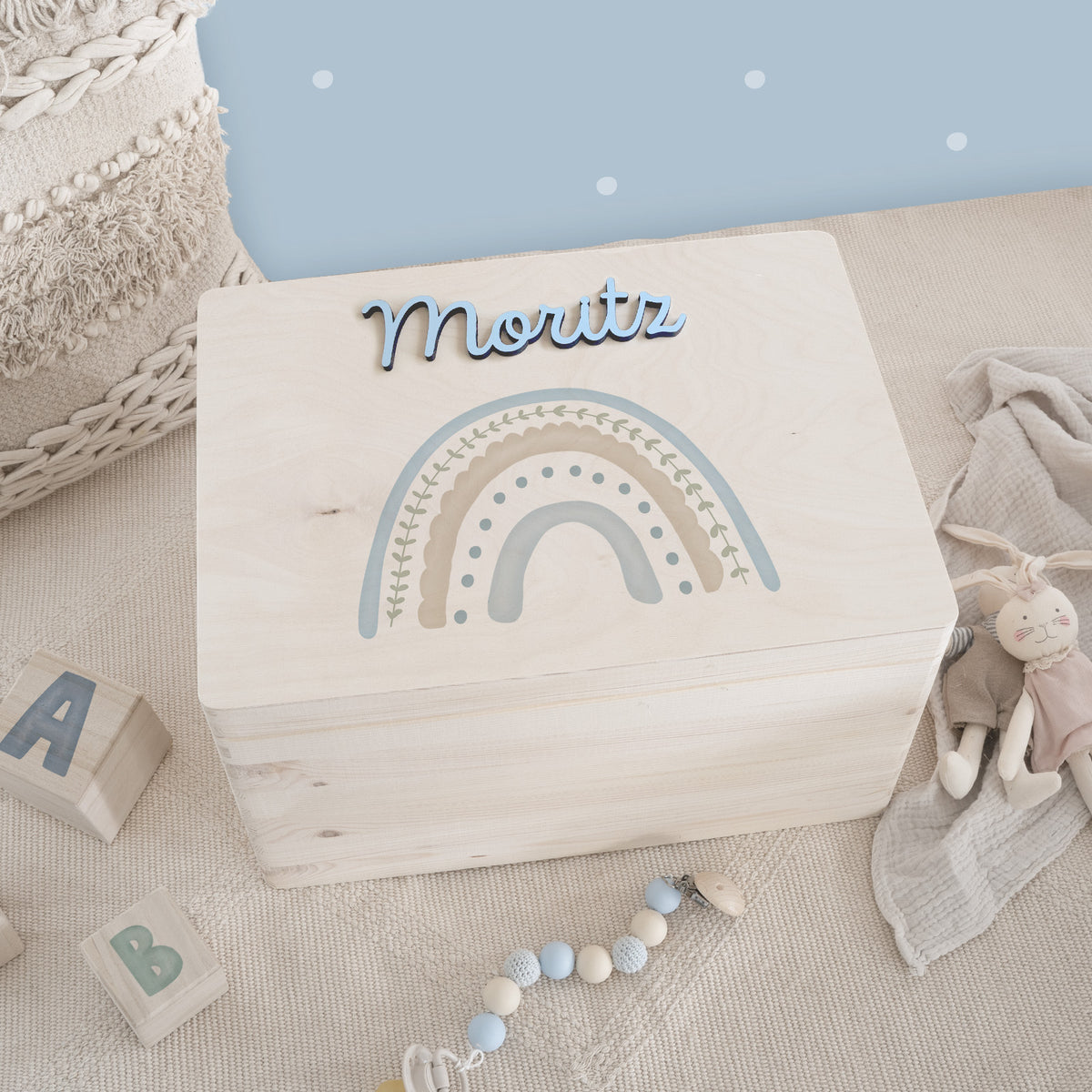 Erinnerungsbox 3D-Name "Regenbogen Blau" Aquarell