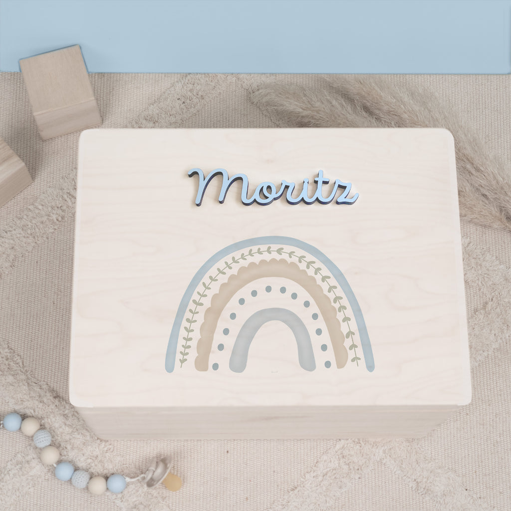 Erinnerungsbox 3D-Name "Regenbogen Blau" Aquarell