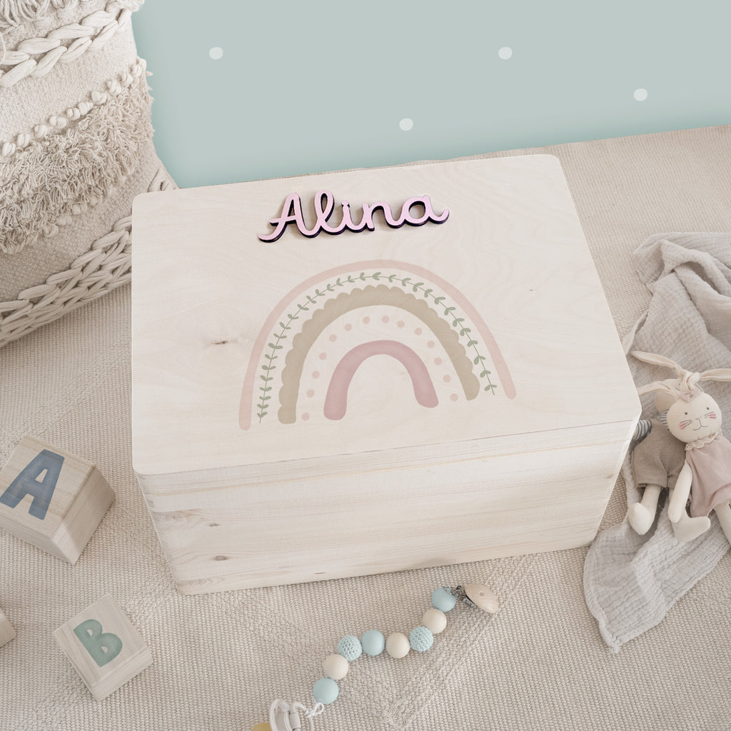 Erinnerungsbox 3D-Name "Regenbogen Rosa" Aquarell
