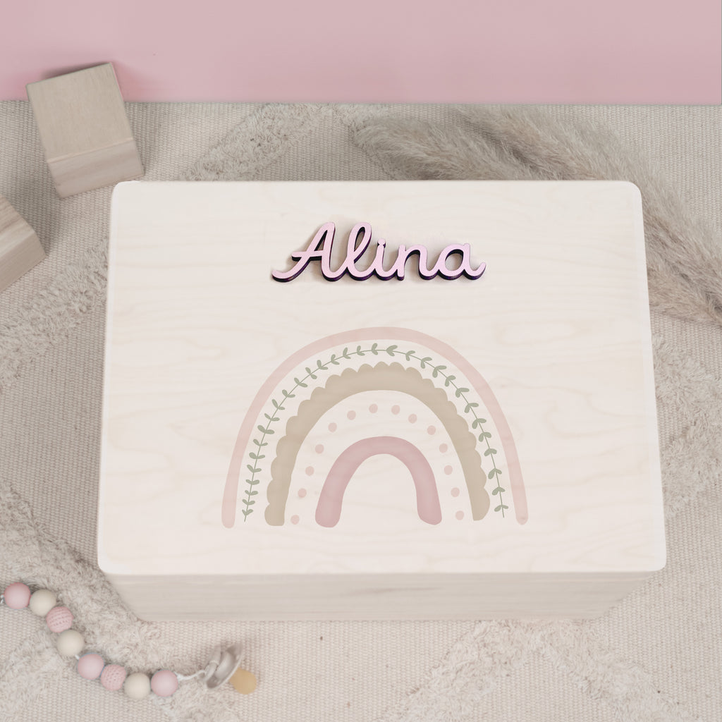 Erinnerungsbox 3D-Name "Regenbogen Rosa" Aquarell