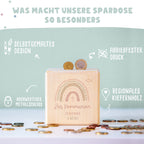 Personalisierte Holzspardose Geschenk zur Kommunion "Regenbogen Rosa" Aquarell