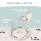 Personalisierter Taufteller "Eukalyptus" mit Vase & Wunsch-Holzaufsteller