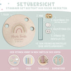Personalisierter Taufteller "Regenbogen Rosa" mit Vase & Wunsch-Holzaufsteller