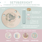 Personalisierter Taufteller "Taube" mit Vase & Wunsch-Holzaufsteller