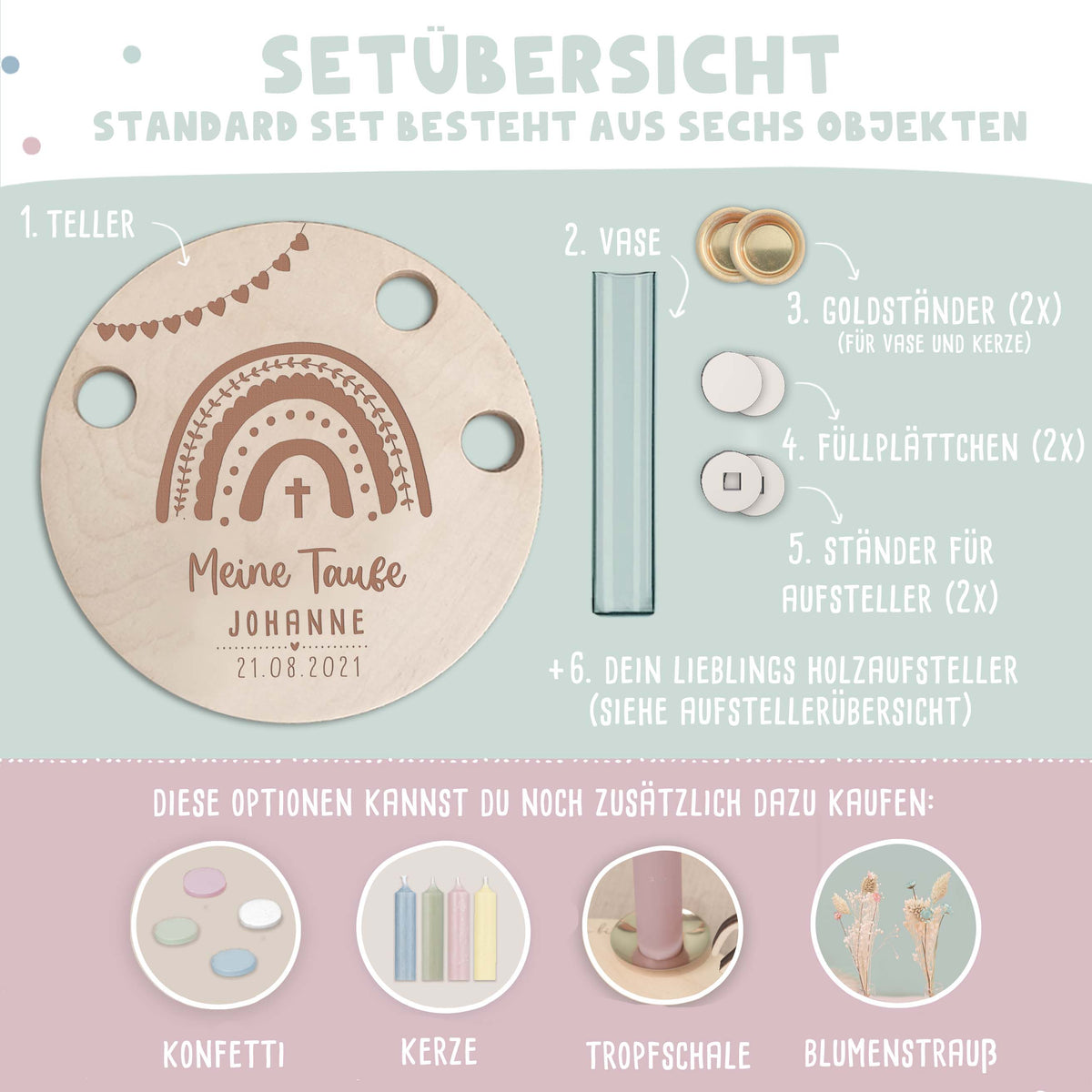 Taufteller „Regenbogen“ personalisiert Gravur