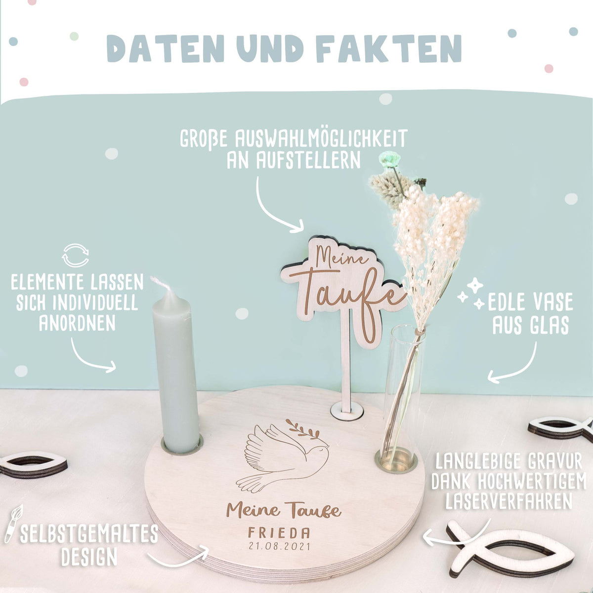 Taufteller „Taube“ personalisiert Gravur