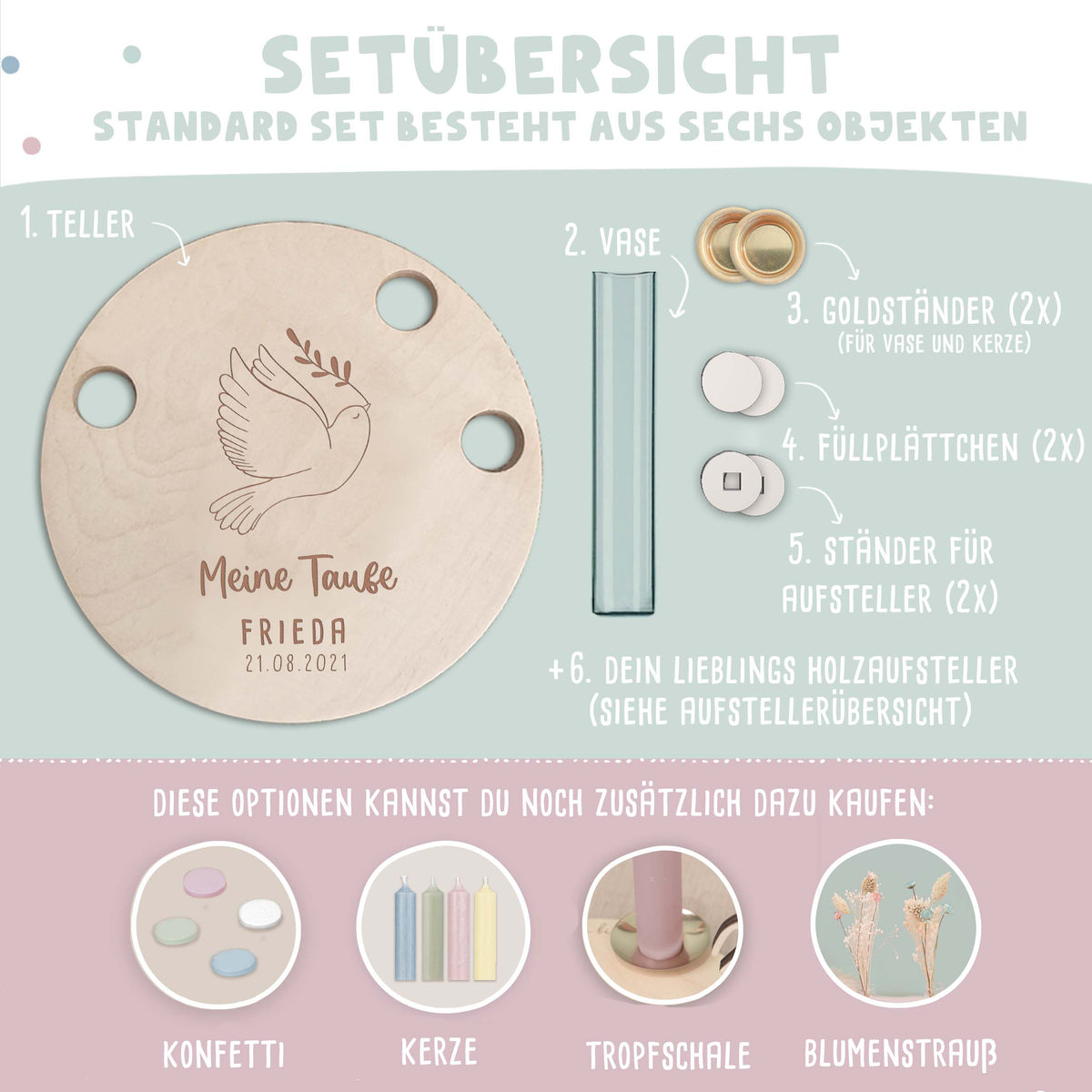 Taufteller „Taube“ personalisiert Gravur