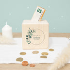 Personalisierte Holzspardose Geschenk zur Konfirmation "Eukalyptus" Aquarell