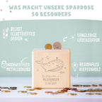 Personalisierte Holzspardose Geschenk zur Konfirmation "Wal" Gravur