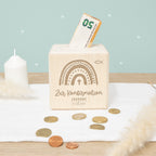 Personalisierte Holzspardose Geschenk zur Konfirmation "Regenbogen" Gravur