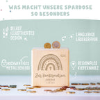 Personalisierte Holzspardose Geschenk zur Konfirmation "Regenbogen" Gravur