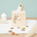 Personalisierte Holzspardose Geschenk zur Konfirmation "Eukalyptus" Gravur