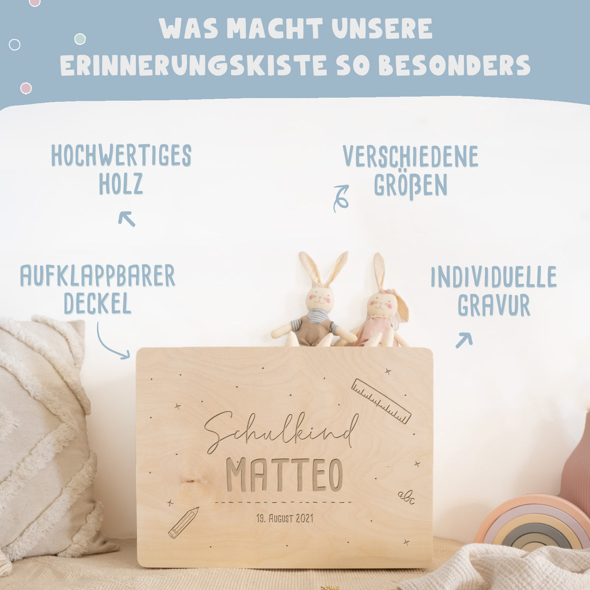 Erinnerungskiste „Schulkind“ personalisiert Gravur