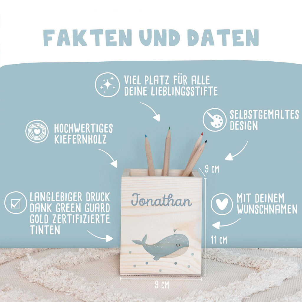 Personalisierter Stiftehalter "Wal" bunt bedruckt