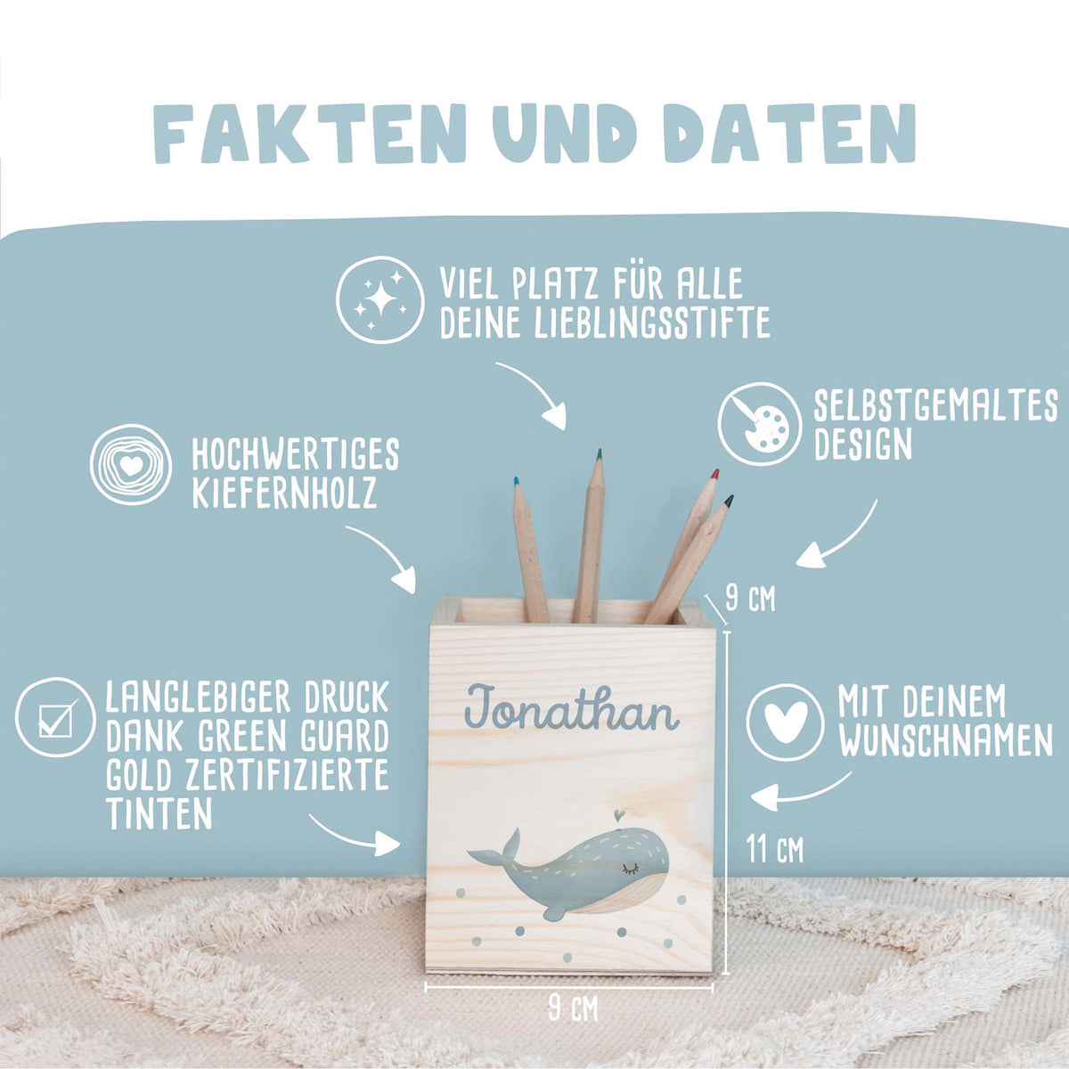 Personalisierter Stiftehalter "Wal" bunt bedruckt