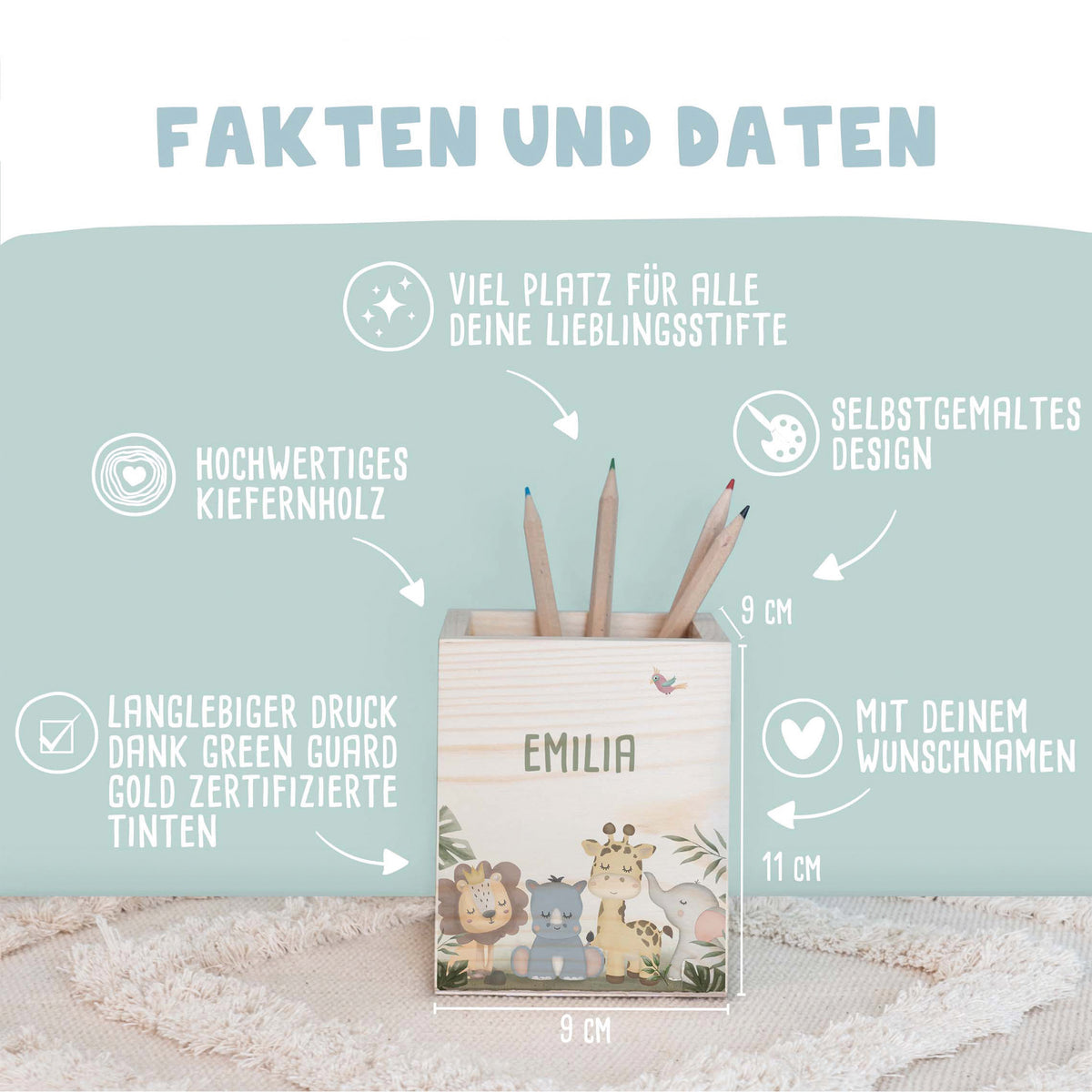 Personalisierter Stiftehalter "Safari" bunt bedruckt