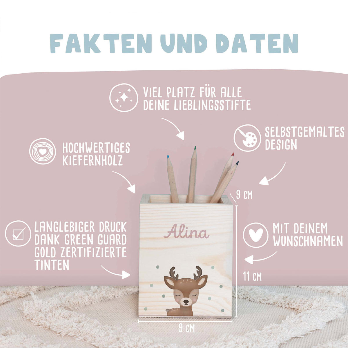Personalisierter Stiftehalter "Reh" bunt bedruckt