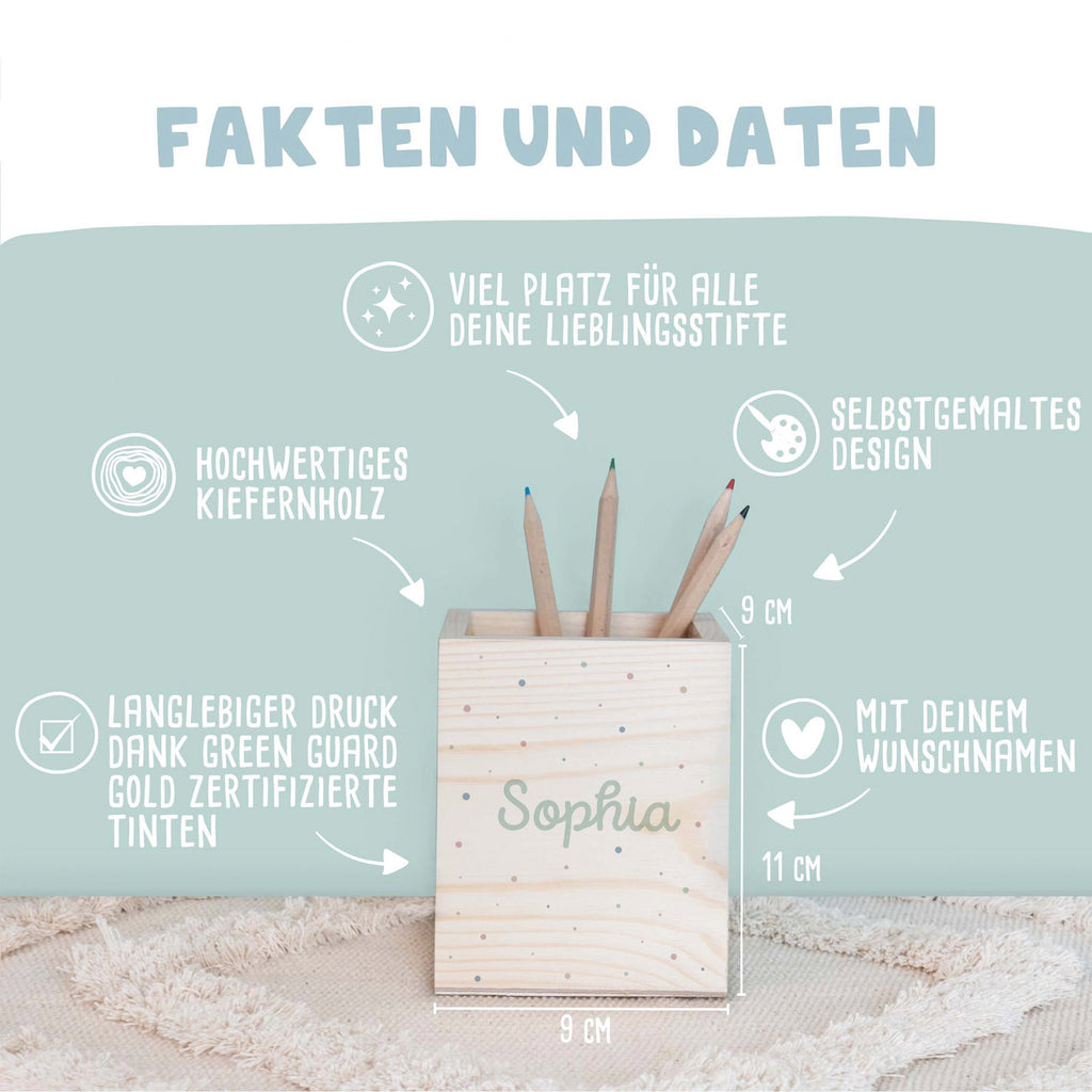 Personalisierter Stiftehalter "Punkte" bunt bedruckt
