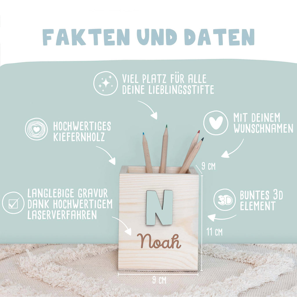 Personalisierter Stiftehalter Namens-Gravur mit 3D-Anfangsbuchstabe