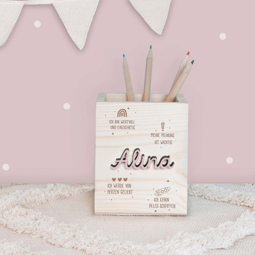 Personalisierter Stiftehalter "Affirmations-Sprüche" mit 3D-Name