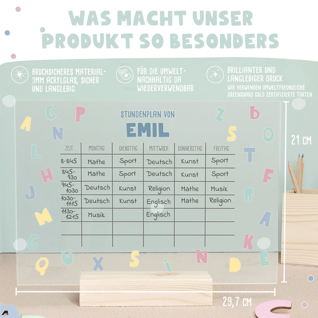 Personalisierter Stundenplan Transparent - abwischbar - mit Stift