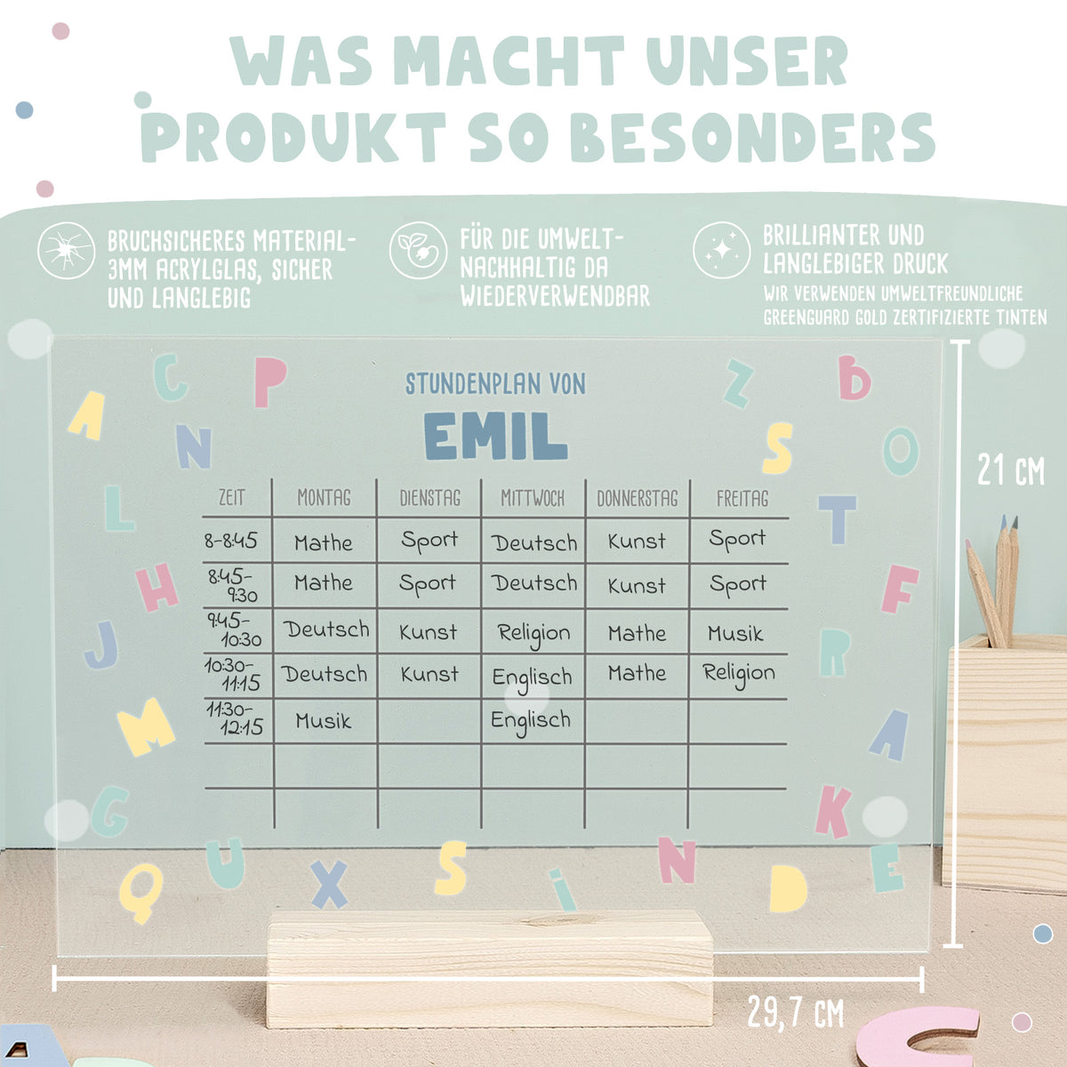 Personalisierter Stundenplan Transparent - abwischbar - mit Stift