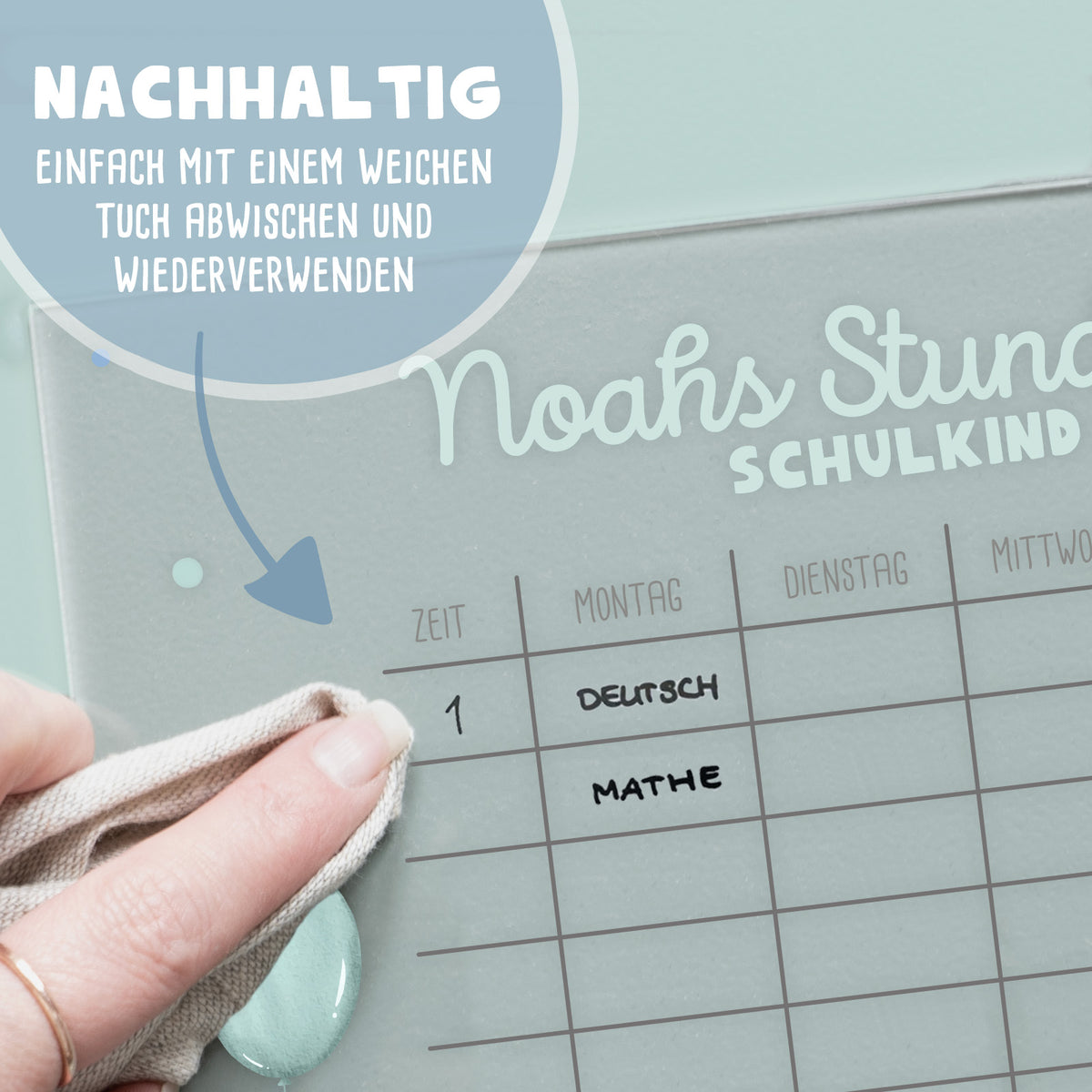 Personalisierter Stundenplan Transparent - abwischbar - mit Stift