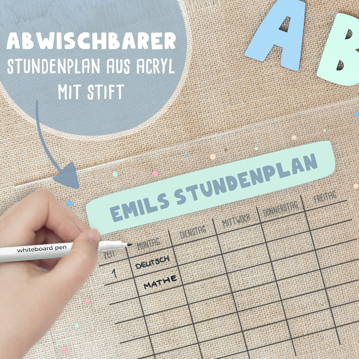 Personalisierter Stundenplan Transparent - abwischbar - mit Stift