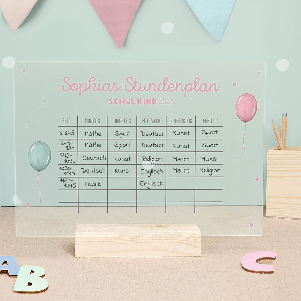 Personalisierter Stundenplan Transparent - abwischbar - mit Stift