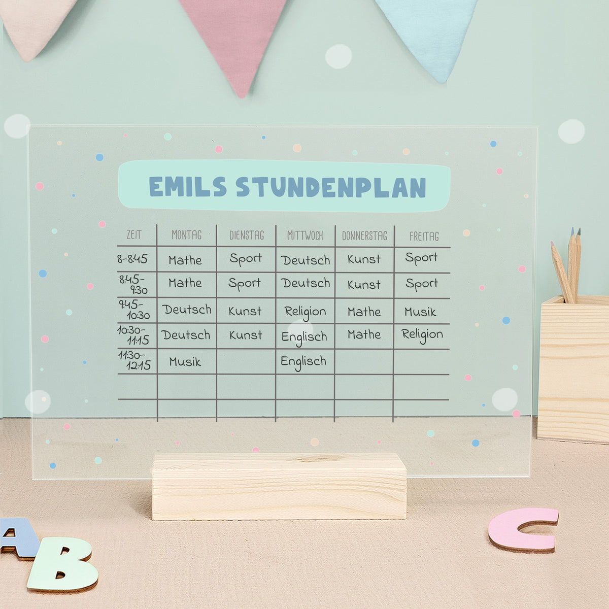 Personalisierter Stundenplan Transparent - abwischbar - mit Stift