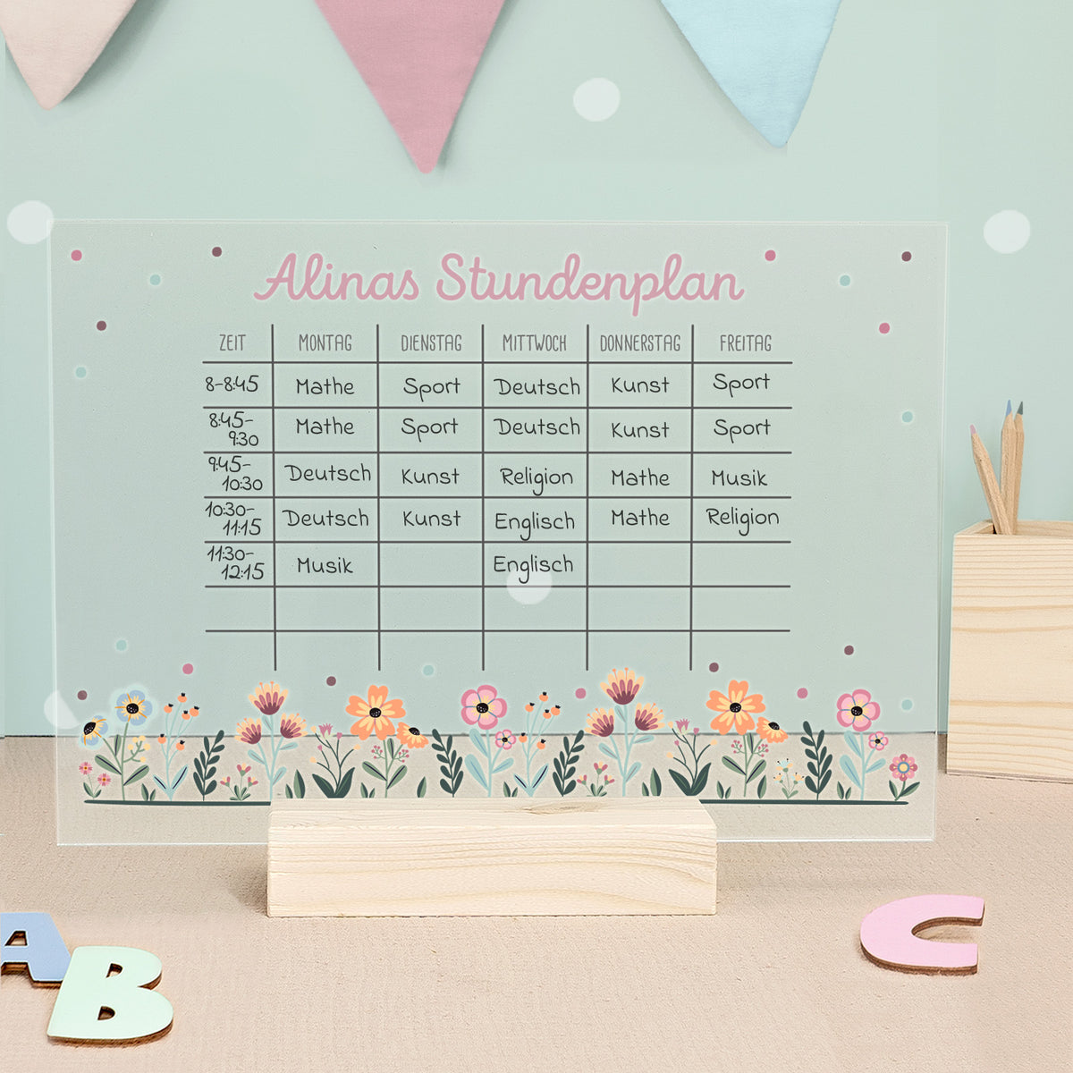 Personalisierter Stundenplan Transparent - abwischbar - mit Stift